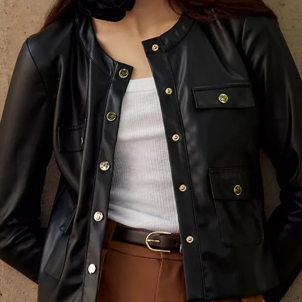 Bishop and Young- Black Faux Leather Snap Jacket